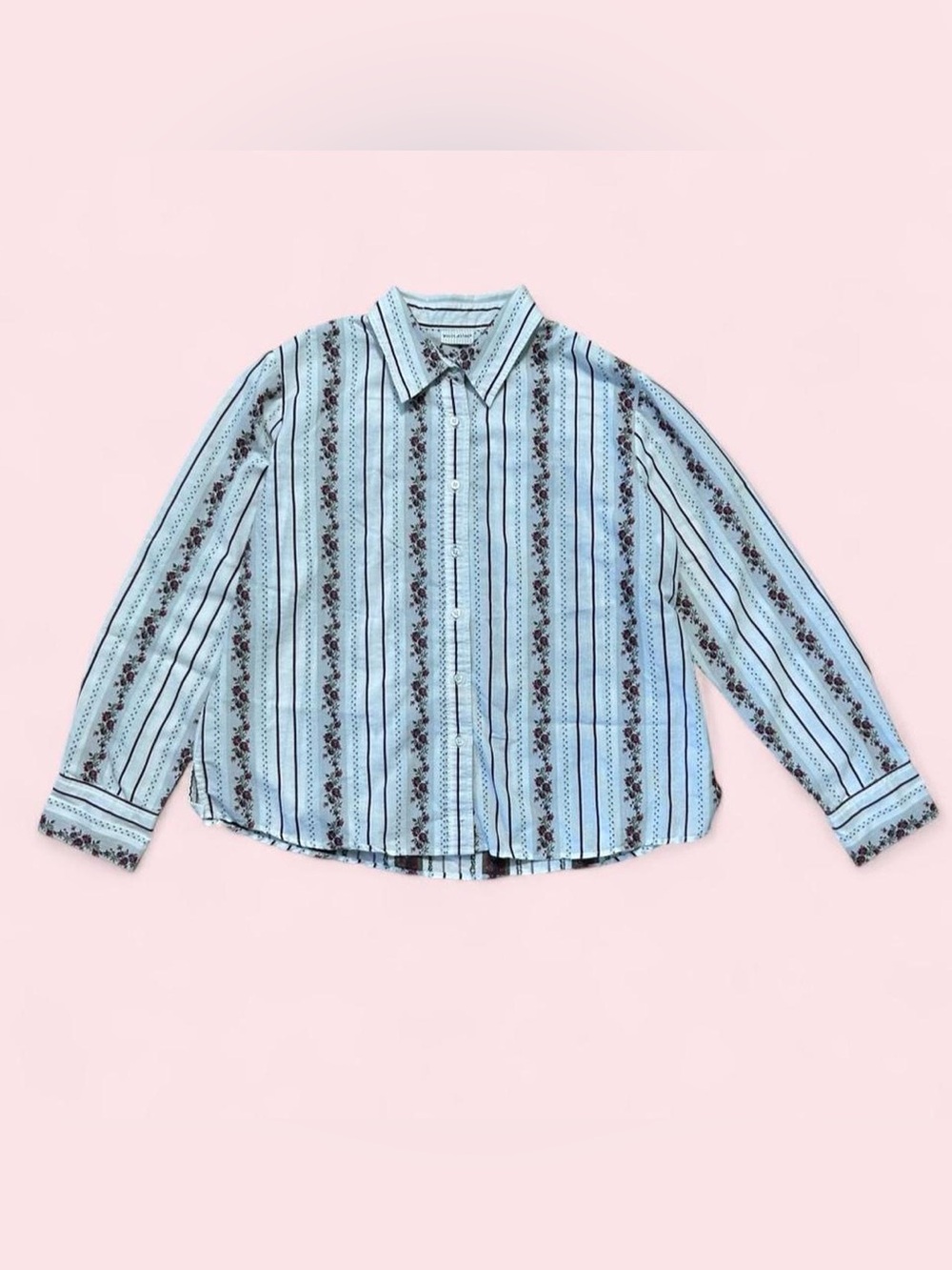 White Stag White Striped Button-Down Shirt with Burgundy Floral Stripes